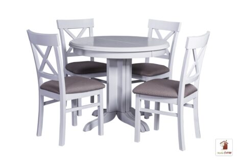 Okrągły stół rozkładany w stylu skandynawskim ROCABILLY Elegant z krzesłami Nord One