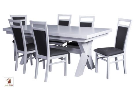 Prostokątny stół rozkładany w stylu skandynawskim Malmo z krzesłami Paloma