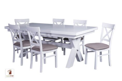 Prostokątny stół rozkładany w stylu skandynawskim Malmo z krzesłami Nord One.