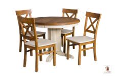 Okrągły stół rozkładany do salonu i jadalni Rockabilly z krzesłami Nord