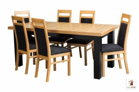 Prostokątny stół rozkładany NATUR Solid5 z krzesłami Laguna